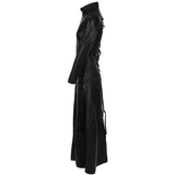 Women's Black Full Length Gothic Real Leather Trench Long Overcoat