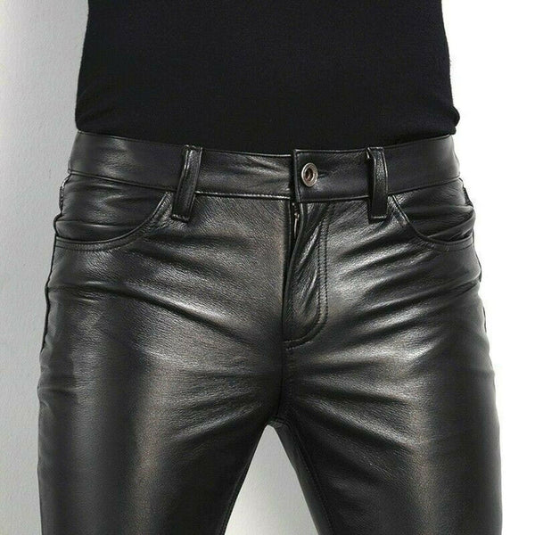 Men's Real Leather Genuine Sheep Leather Party Pants Slim Fit Real Leather Pant