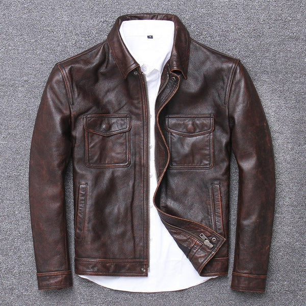 Men's Vintage Brown Distressed Leather Jacket Biker Style Real Leather Jacket