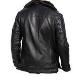 Men's Aviator Real Leather Jacket Sheep Skin Black Fur Lining Button-up Jacket Shirt