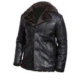 Men's Aviator Real Leather Jacket Sheep Skin Black Fur Lining Button-up Jacket Shirt