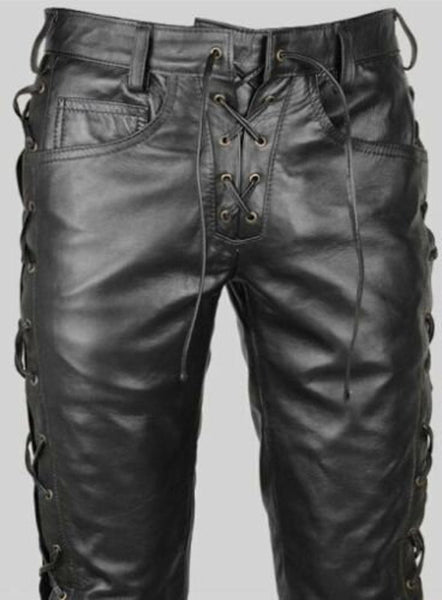 Men's Leather Side Laces Pants high Quality Cowhide Plain Leather Killer Pants