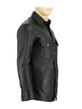 Mens Casual Biker Vintage Black Genuine Real Lambskin Leather Shirt Retro Moto