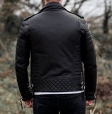 MENS KAY MICHAEL GENUINE SHEEP LEATHER JACKET BLACK DIAMOND QUILTED SLIM FIT JACKET