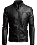 Men's Real Leather Slim Fit Black & Brown Sheep Leather Stand Collar Jacket