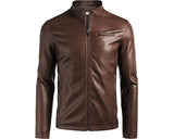 Men's Real Leather Slim Fit Black & Brown Sheep Leather Stand Collar Jacket