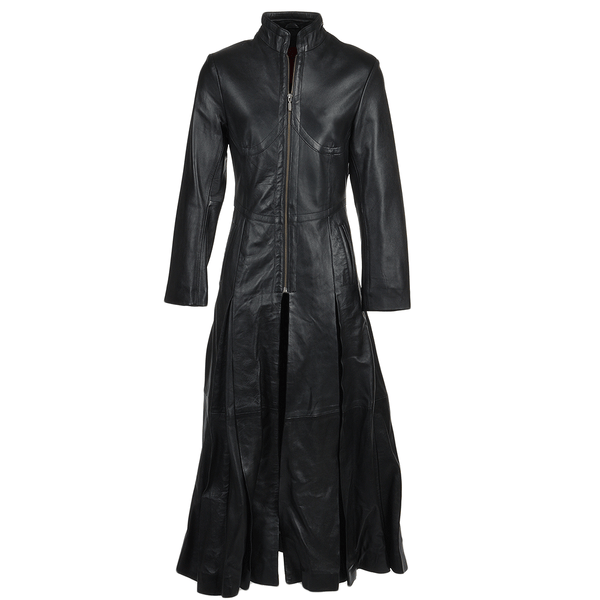 Women's Black Long Length Gothic Leather Trench Long Overcoat