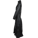 Women's Black Long Length Gothic Leather Trench Long Overcoat