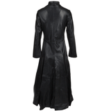 Women's Black Long Length Gothic Leather Trench Long Overcoat