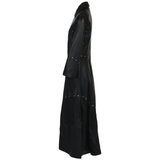 Women's Belted Black Long Length Gothic Leather Trench Long Overcoat