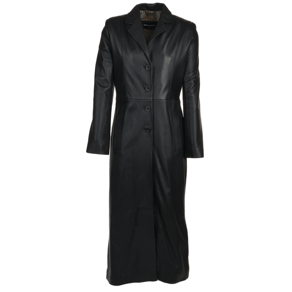 Women's  Black Long Length  Leather Trench Long Overcoat