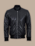 MENS 70'S RETRO REAL LEATHER BOMBER JACKET BLACK AND TAN JACKET