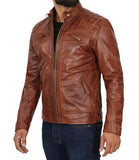 Men's Fashion Real Leather Distressed Brown lambskin Leather Biker Style Motorcycle Jacket