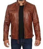 Men's Fashion Real Leather Distressed Brown lambskin Leather Biker Style Motorcycle Jacket