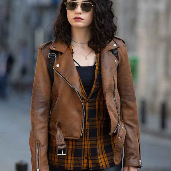 Moto The Protector Zeynap Erman Brown Motorbike Leather Jacket