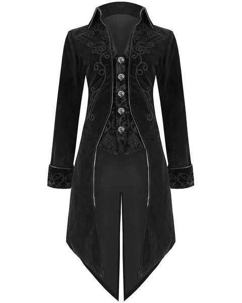 Fashion Men' Tailcoat Jacket Black Velvet Goth Steampunk Aristocrat Regency Jacket