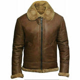 MEN'S RAF B3 BOMBER GINGER AVIATOR REAL LEATHER JACKET SHEEP SKIN PILOT FLYING Brown WINTER COAT