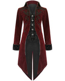 Fashion Men' Tailcoat Jacket Red Velvet Goth Steampunk Aristocrat Regency Jacket