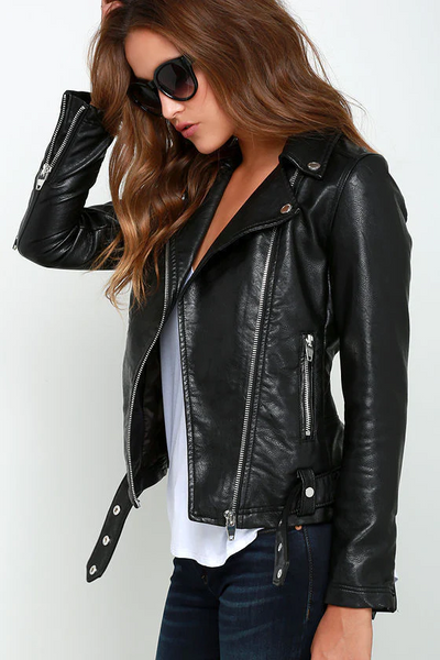 Ladies Women's Black Slim Fit Biker Lambskin Leather Moto Real Leather Jacket PLUS SIZES