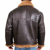 Men's RAF B3 Bomber Ginger Aviator Real Leather Jacket Sheep Skin Pilot Flying Dark Brown Winter Coat