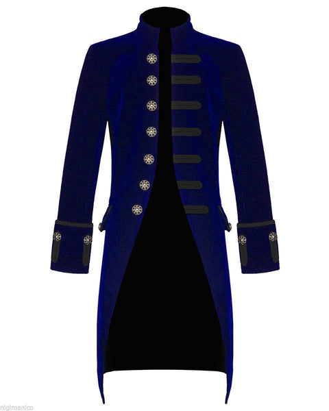 Men's Steampunk Vintage Blue Tailcoat Gothic Jacket Velvet Victorian Frock Coat