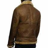 MEN'S RAF B3 BOMBER GINGER AVIATOR REAL LEATHER JACKET SHEEP SKIN PILOT FLYING Brown WINTER COAT