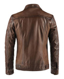 Men's Real Leather Slim Fit Black & Vintage Brown Sheep Leather Spread Collar Jacket