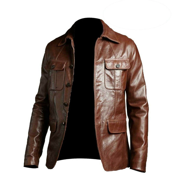 Blazer Coat Biker Brown Motorcycle Bomber Men's Vintage Top Real Leather Jacket