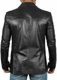 Mens Genuine Lambskin Leather Blazer Jacket Coat Two Button Black Slim Fit Coat