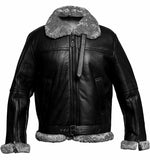 Men's RAF Bomber Ginger Aviator Real Leather Jacket Sheep Skin Pilot Flying Black Winter Coat