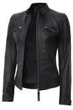 Women's Black Slim Fit Biker Lambskin Leather Jacket