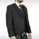 Scottish Argyle Kilt Jacket & Vest Charcoal Grey Pure Wool Men's Wedding Jacket