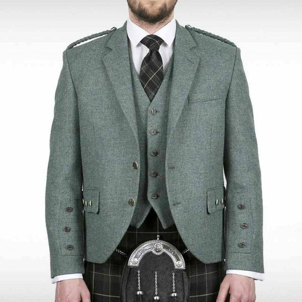 LOVAT GREEN Scottish Argyle Kilt Jacket & Vest Pure Wool Men's Wedding Jacket