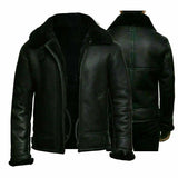 Men's RAF B3 Bomber Aviator Real Leather Jacket Sheep Skin Pilot Flying Black Winter Coat