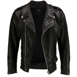 NEW MENS BRANDO BLACK LEATHER JACKET ASYMMETRICAL SLIM FIT REAL LEATHER BIKER