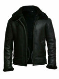 Men's RAF B3 Bomber Aviator Real Leather Jacket Sheep Skin Pilot Flying Black Winter Coat