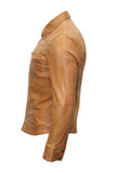 Men's Casual Biker Vintage Waxed Distressed TAN Real Leather Shirt Retro Moto