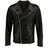 NEW MENS BRANDO BLACK LEATHER JACKET ASYMMETRICAL SLIM FIT REAL LEATHER BIKER