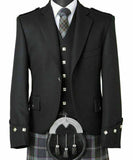 Men's BLACK Handmade Scottish Argyle kilt Jacket & Waistcoat/Vest Wedding Dress