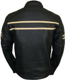 Leather Vintage Cruiser Retro Motorbike Motorcycle Jacket New Café Racer Beige stripes