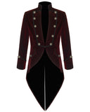 Mens Steampunk Vintage Red Tailcoat Gothic Jacket Velvet Victorian Frock Coat