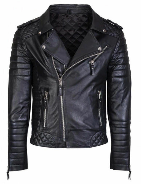 MENS KAY MICHAEL GENUINE SHEEP LEATHER JACKET BLACK DIAMOND QUILTED SLIM FIT ZIPPER JACKET