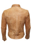 Men's Casual Biker Vintage Waxed Distressed TAN Real Leather Shirt Retro Moto