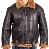 Men's RAF B3 Bomber Ginger Aviator Real Leather Jacket Sheep Skin Pilot Flying Dark Brown Winter Coat