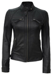 Women's Black Slim Fit Biker Lambskin Leather Jacket