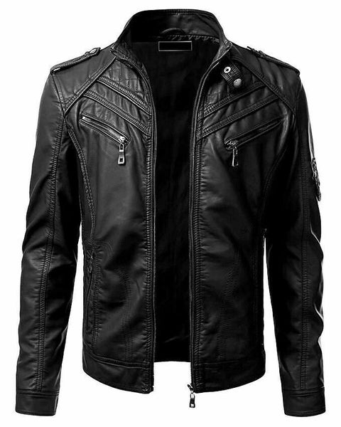 Men's Genuine Lambskin Leather Black Slim Fit Biker Motorcycle Fashion Jacket