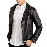 NEW MENS BRANDO BLACK LEATHER JACKET ASYMMETRICAL SLIM FIT REAL LEATHER BIKER