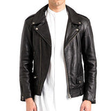 NEW MENS BRANDO BLACK LEATHER JACKET ASYMMETRICAL SLIM FIT REAL LEATHER BIKER