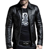 Men's Real Leather Slim Fit Black & Vintage Brown Sheep Leather Spread Collar Jacket