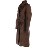 Women's Vintage Brown Single Breasted Leather Trench Long Overcoat